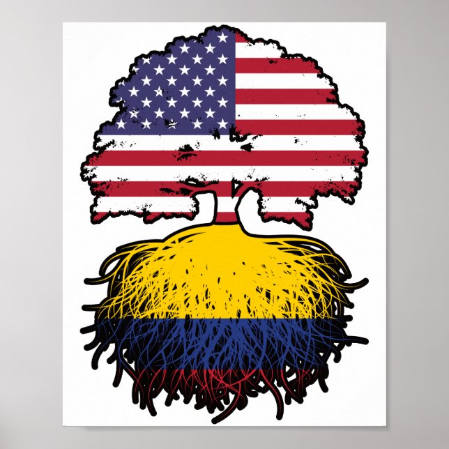 Póster Colombia Bandera de raíces colombianas norteameric (Frente)