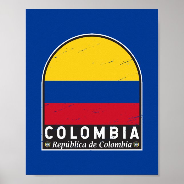 Póster Colombia Bandera Emblema de la vendimia con proble (Frente)