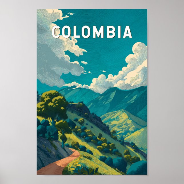 Póster Colombia Illustration Travel Art Vintage (Frente)