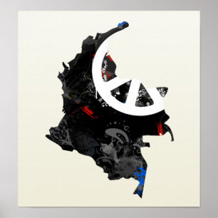 Póster Colombia Trendy Peace Sign with Colombian map