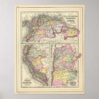 Póster Colombia, Venezuela, Guyana