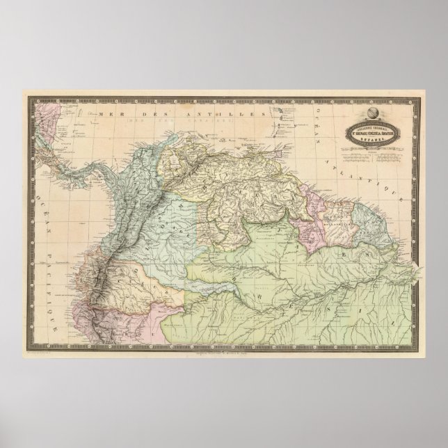 Póster Colombia, Venezuela, Sudamérica (Frente)