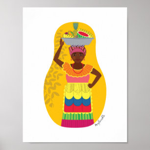 Póster Colombiana, Palenquera de Cartagena Muñeca Matrios