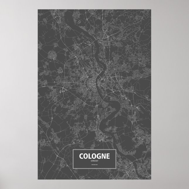 Póster Colonia, Alemania (blanco sobre negro) (Frente)