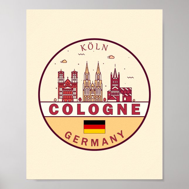 Póster Colonia Alemania City Skyline Emblem (Frente)