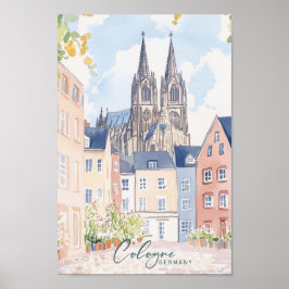 Póster Colonia Alemania Gouache Paint Ilustracion Viaje