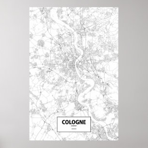 Póster Colonia, Alemania (negro sobre blanco)