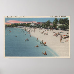 Póster Colonial Beach, VA - Sunbathing & Swimming Scene