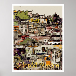 Póster Colonial México-Hilltown, poster