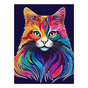 Póster Color arcoiris del retrato del gato de Maine