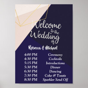 Póster Color azul marino blanco rosa y geom oro Orden de 