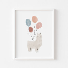 Póster Color boho Lama con poster de globos