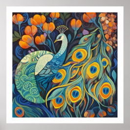 Póster Color de agua azul vibrante Peacock