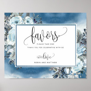 Póster Color de agua azul y blanco y Rótulo de los favori