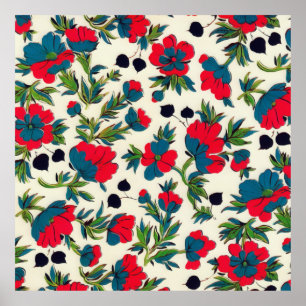 Póster Color de agua botánica verde floral rojo