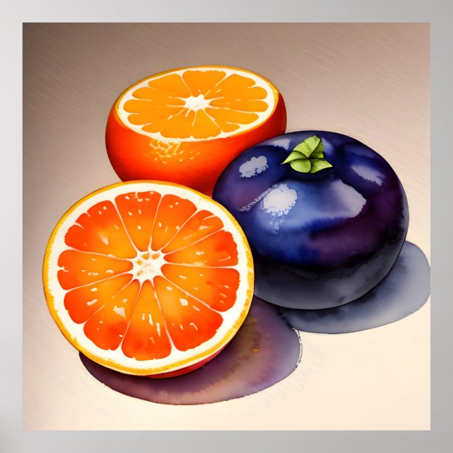 Póster Color de agua brillante naranja (Frente)