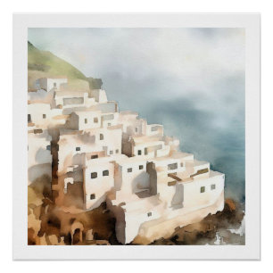 PÓSTER COLOR DE AGUA DE LA ARQUITECTURA DE LA VIEJA ALDEA