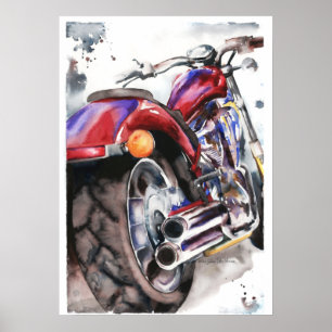 Póster Color de agua de la motocicleta Honda de Jamie Han