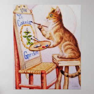 Póster Color de agua de pintura de gatos de artista de me