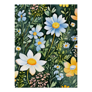 Póster Color de agua retro Flores silvestres patrón sin f