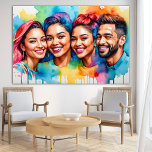 Póster Color de agua vibrante Diversas personas enfrentan<br><div class="desc">Vibrante acuarela de arte pop de personas diversas se enfrenta a expresar alegría y felicidad.</div>