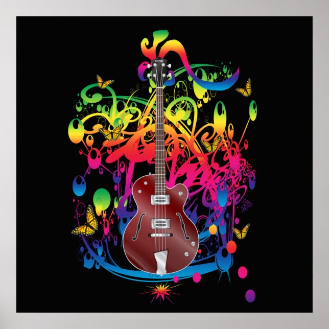 Póster Color de la guitarra del bajo (Frente)