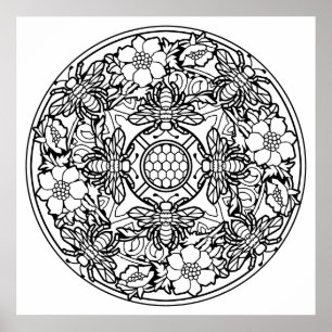 Póster Color de sus propias abejas Mandala Poster de colo