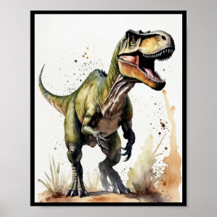 Póster Color del agua de los dinosaurios Tyrannosaurus re