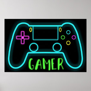 Póster Color del neón del controlador del juego de neón