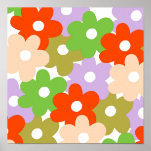 Póster Color Floral Sencillo Patrón de Flor Tropical