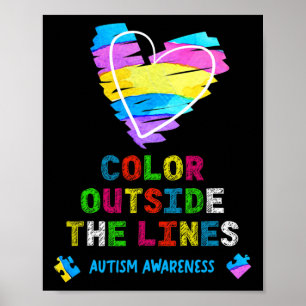 Póster Color fuera de las líneas Conciencia sobre el auti