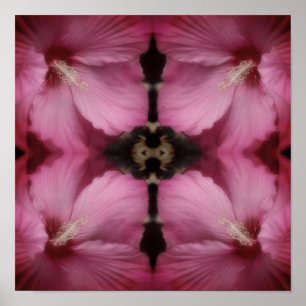 Póster Color Parcial Rosa Hibiscus Abstracto Vintage