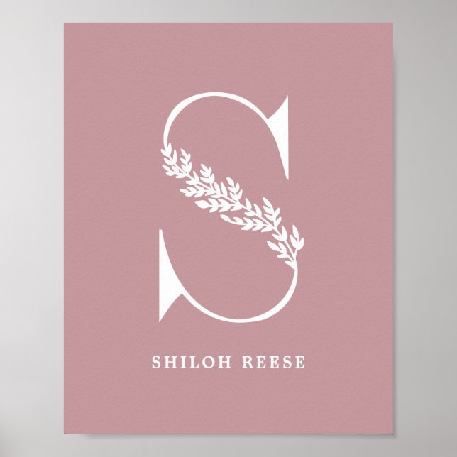 Póster Color personalizado Floral Monograma Letra S Nombr (Frente)