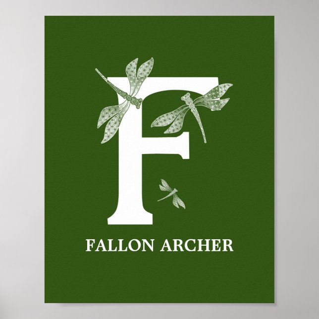 Póster Color personalizado Monograma Letra F Dragonfly Nu (Frente)