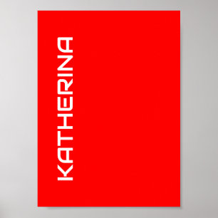 Póster Color rojo sólido Nombre blanco clásico