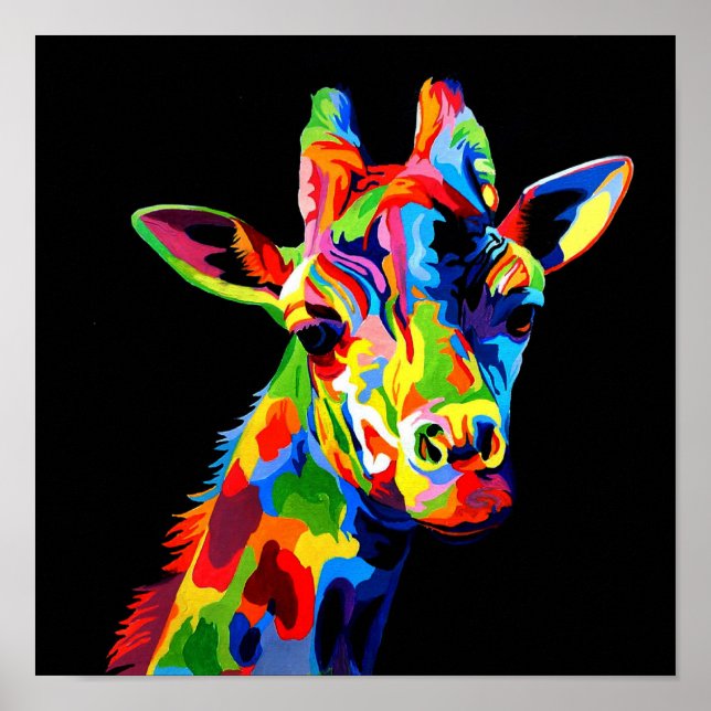 Póster Color vibrante Pintura de jirafa (Frente)