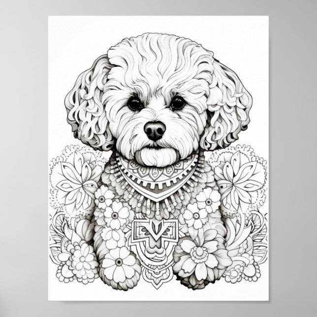 Póster Coloración de adultos de Dog Mandala (Frente)