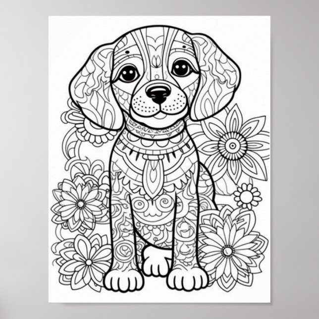 Póster Coloración de adultos de Dog Mandala (Frente)