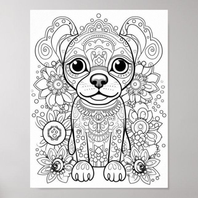 Póster Coloración de adultos de Dog Mandala (Frente)