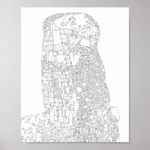 Póster Coloración de adultos   Klimt "The Kiss" Famous Ar