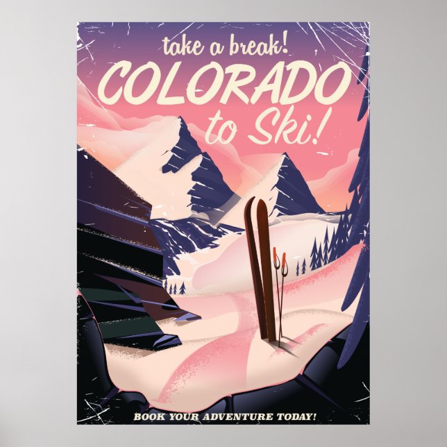 Póster ¡Colorado en Ski! Poster de vacaciones de Retro (Frente)