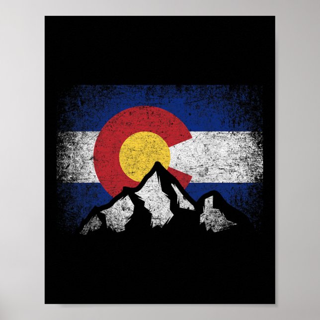 Póster Colorado Flag Mountain Ski Winter Gift Hiker Hikin (Frente)