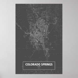 Póster Colorado Springs, Colorado (blanco sobre negro)