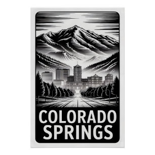 Póster Colorado Springs Colorado Negro Blanco Grabado en
