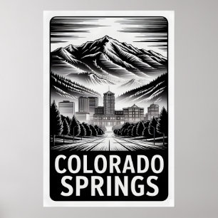 Póster Colorado Springs Colorado Negro Blanco Grabado en 
