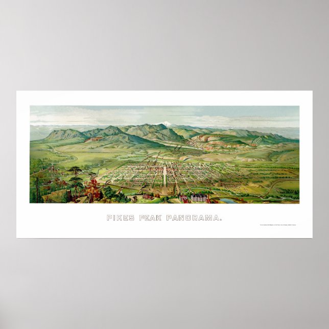 Póster Colorado Springs, Mapa Panorámico de CO - 1890 (Frente)