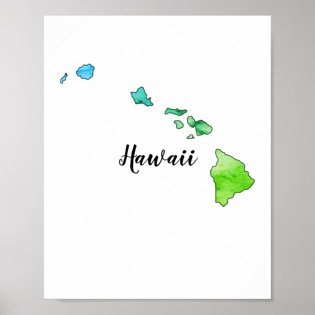 Póster Colorante acuático del mapa de estado de Hawaii (Frente)