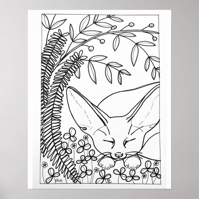 Póster Colorante de 16"x 20" Sleeping Fennec Fox (Frente)