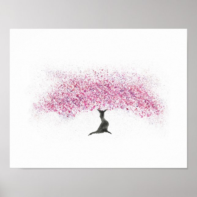 Póster Colorante de agua del árbol de cerezo (Frente)