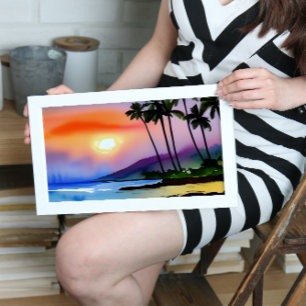 Póster Colorante de agua tropical en la playa